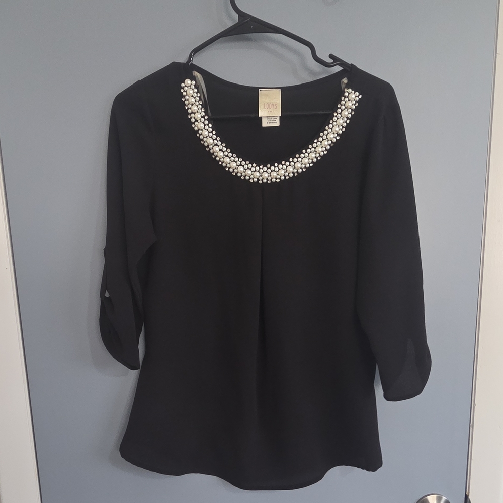 Lodis Black Blouse with Pearl Embellishments